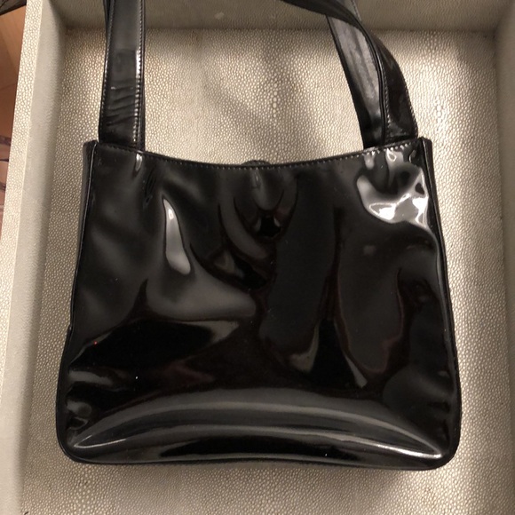 BALLY BLACK PATENT LEATHER BAG 10”x7”x1-2”wide, 24” handles - Picture 6 of 9